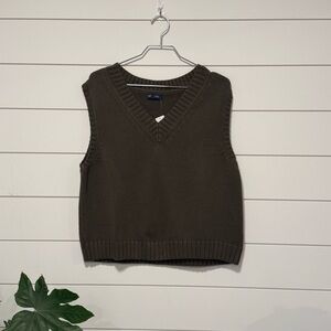 GAP Olive Knit Sweater Vest Doug Funny Eclectic Grandpa Office - Size L